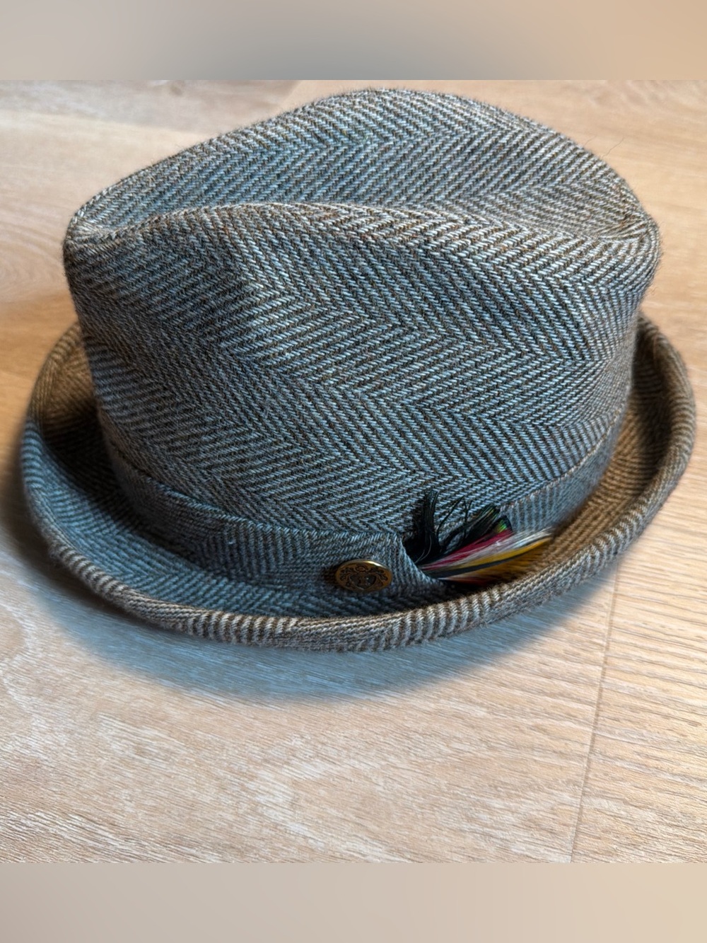Vintage Aristocrat Gray Wool Herringbone Trilby Fedora Hat Sinatra Costume 6 7/8